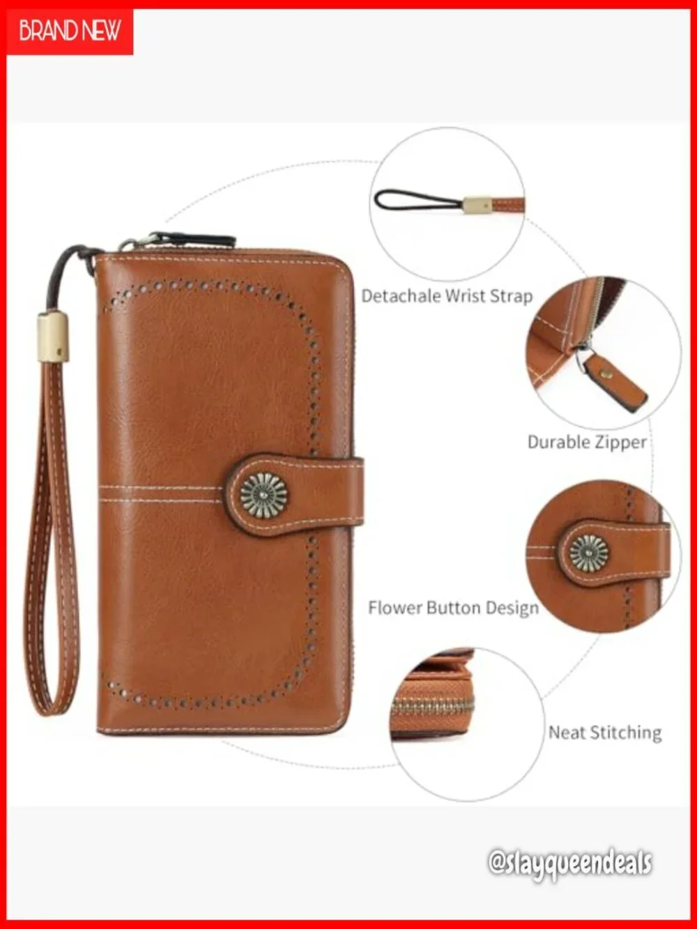Leather RFID Blocking Bifold Wallet with Wristlet 12 Card Slots